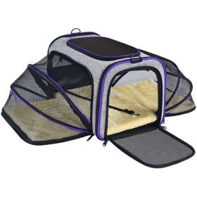 Cat Carrier TSA Airline Approved with Ventilation for Small Medium Cats Dogs Puppies with Big Space 5 Mesh Windows 4 Open Doors - Purple