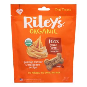 Riley's Organics Organic Dog Treats, Peanut Butter & Molasses Recipe, Large - Case of 6 - 5 OZ