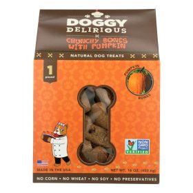 Doggy Delirious Dog Treats - Pumpkin Bones - Case of 6 - 16 oz