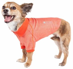 Pet Life Active 'Fur-Flexed' Relax-Stretch Wick-Proof Performance Dog Polo T-Shirt (Color: orange)