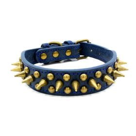 Pet Retro Studded Spiked Rivet  Leather Collars Harnesses (Color: Blue)