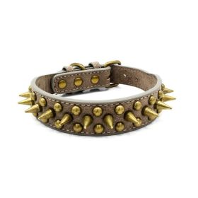 Pet Retro Studded Spiked Rivet  Leather Collars Harnesses (Color: gray)