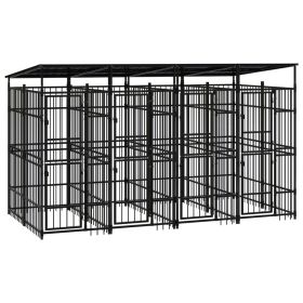 Outdoor Dog Kennel with Roof Steel 79.3 ftÂ² (Color: Black)